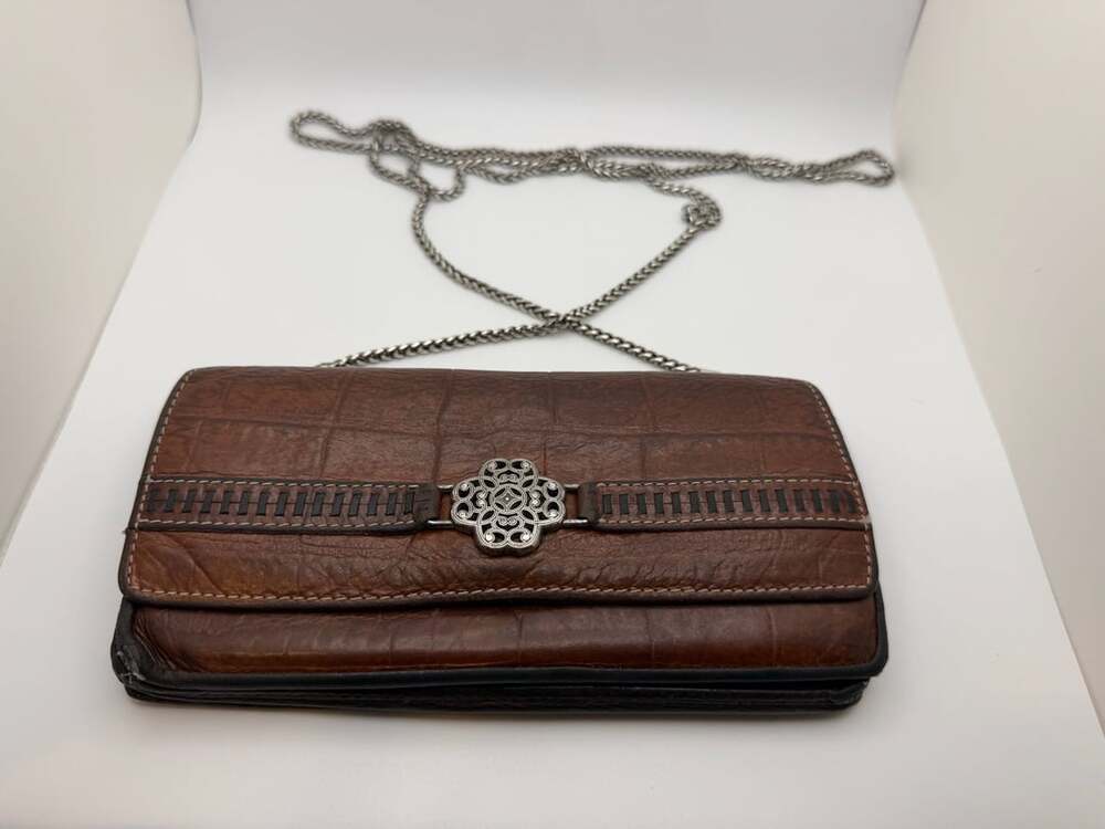 Brighton Brown Croc Embossed Leather Crossbody Wallet Clutch Bag